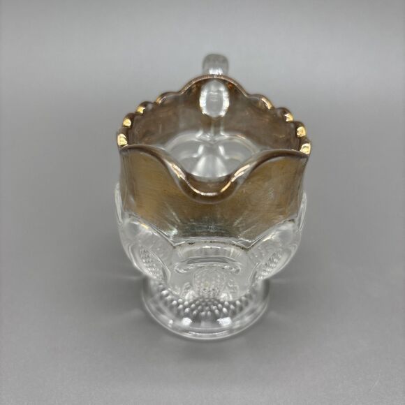 US Glass Antique EAPG Texas Stippled Pattern Clear/Gold Trim Creamer Pitcher Cup - Picture 2 of 8